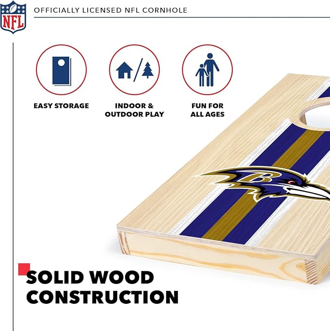 NFL Football Portable Size 1' x 2' Solid Wood Cornhole Set with Direct Print HD Team Graphics – Travel Size
