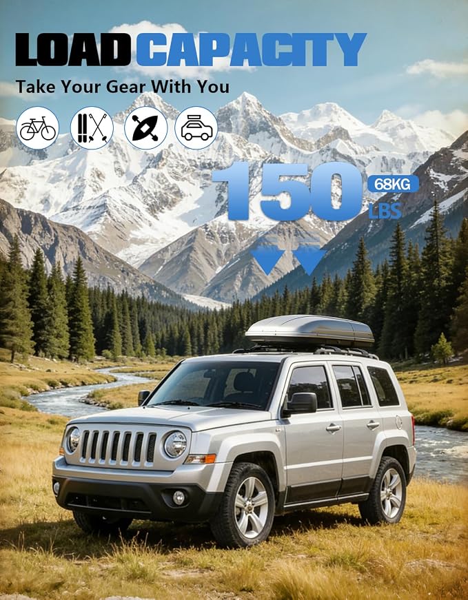 FengYu Roof Rack Cross Bars 150lb Compatible with Jeep Patriot 2007-2017 with Raised Side Rail, Aluminum Roof Rails Crossbars Cargo Bars Rooftop Canoe Bike Kayak Car Snowboard Luggage Racks Carrier.