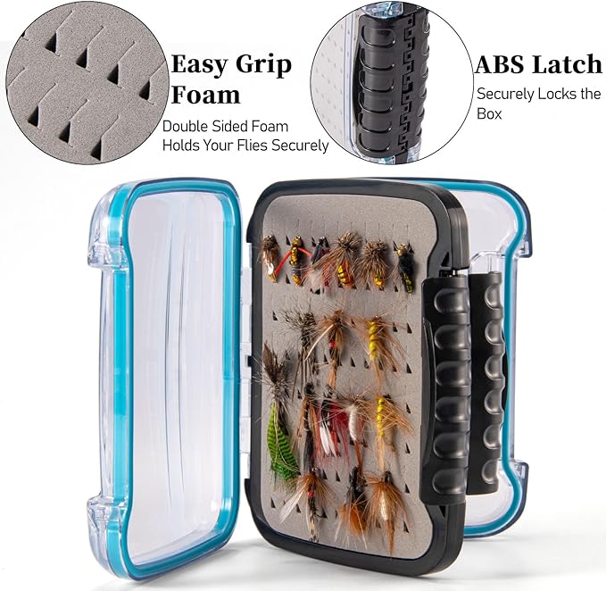 Dr.Fish Fly Fishing Box, Flies Storage Case Waterproof Silicone Double Sided Clam Fishing Jig Boxes Crappie Panfish Trout Small