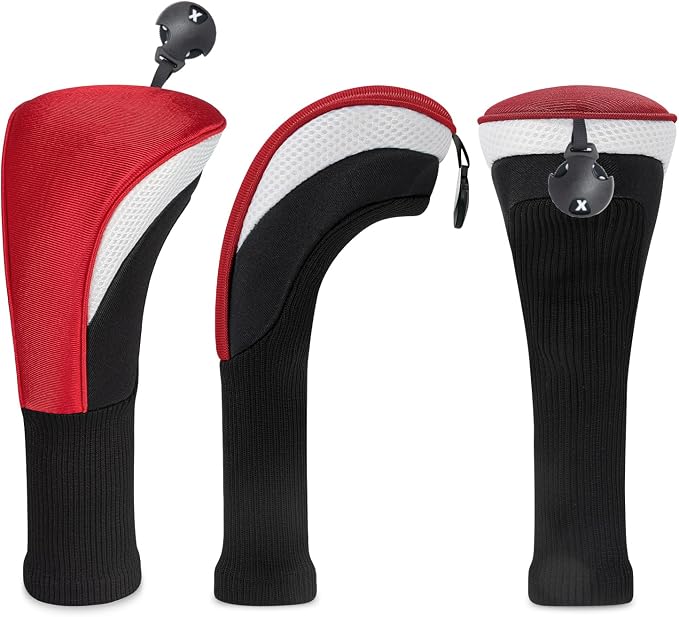 Golf Club Head Covers for Woods 3/4/5/6 Pieces Long Neck Mesh Sports Golf Club Headcovers Set with Interchangeable No. Tags 3 4 5 6 7 X Golf Accessories for Men Women