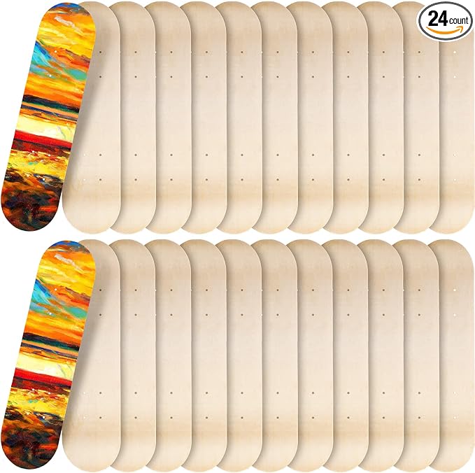 Meooeck Blank Skateboard Decks Bulk 24 x 6 Inch Professional Maple Deck 7 Ply Double Tail Wooden Skate Deck Natural Plain Skateboard for Kids Art Painting Replacement Home Decoration