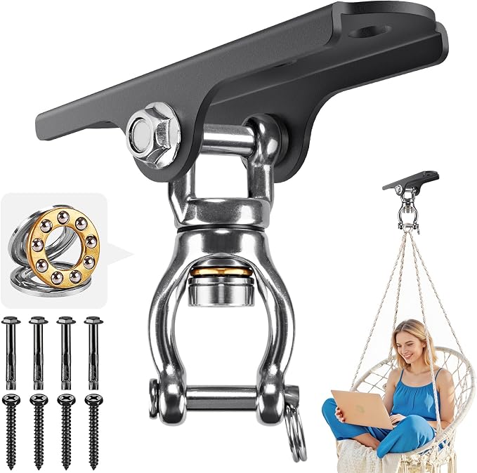 Dolibest Heavy Duty Swing Hanger with Bearing, Ceiling Mount Swing Hook,One-Piece Design Base, Swing Set Hardware for Punching Bag, Boxing, Hammock Chair, Yoga Swing, Porch Swing (360° +180° Rotation)