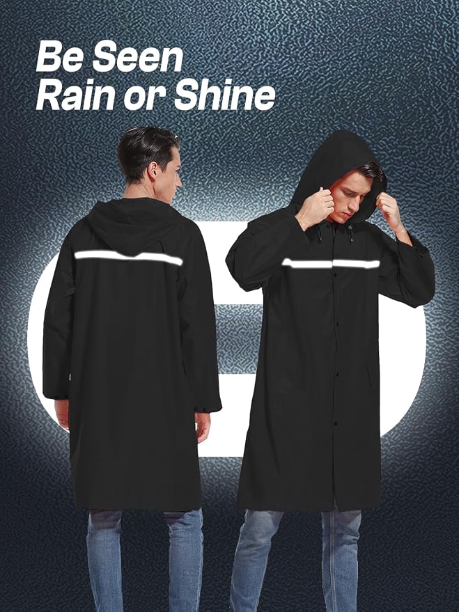 Mens Long Hooded Safety Rain Jacket Waterproof Emergency Raincoat Poncho