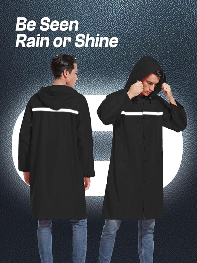 Mens Long Hooded Safety Rain Jacket Waterproof Emergency Raincoat Poncho