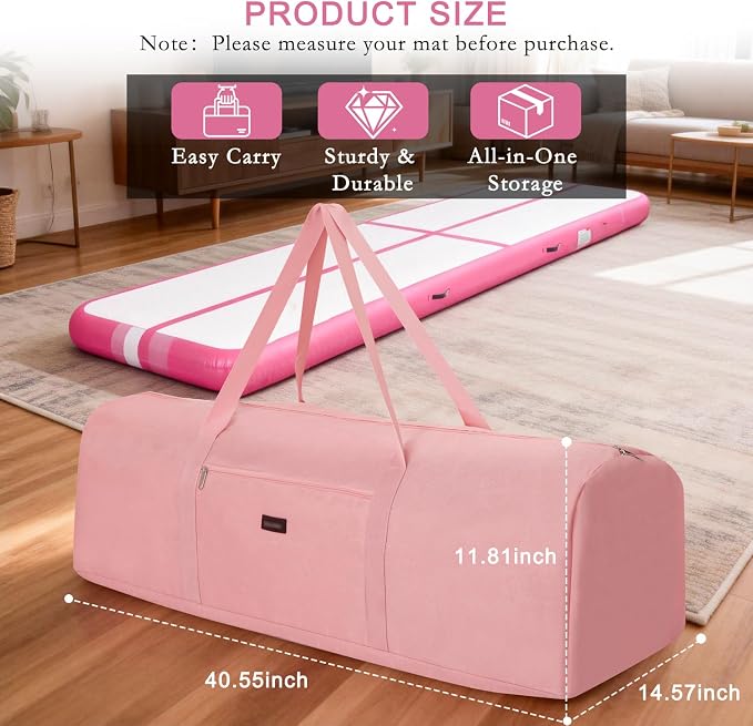 Gymnastics Air Mat Storage Bag, Portable Carry Case for Tumbling Mat & Air Pump, Heavy Duty Tumble Track Equipment Case with Handles for Training & Home Gym, Gymnastics Accessories, Pink (Bag Only)