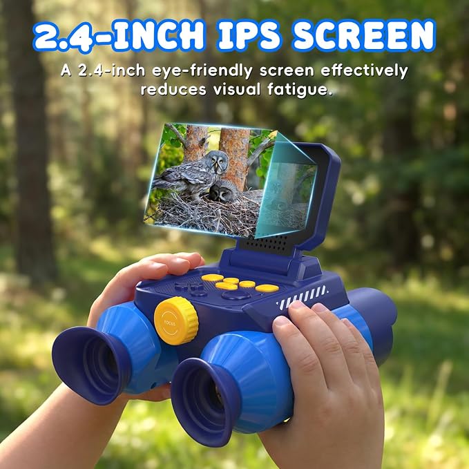 Binoculars for Kids with Night Vision, 2.4" HD Screen & 10X Zoom for Photo and Video - Outdoor Adventure Binoculars Bird Watching, Camping, Hiking, Gifts for Kids Ages 4+ (Blue)