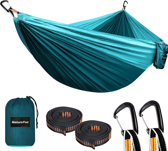 NATUREFUN Ultra-Light Travel Camping Hammock | 300kg Load Capacity,Breathable,Quick-Drying | 2 x Premium Carabiners,2 x Nylon Slings Included | Outdoor Indoor Garden
