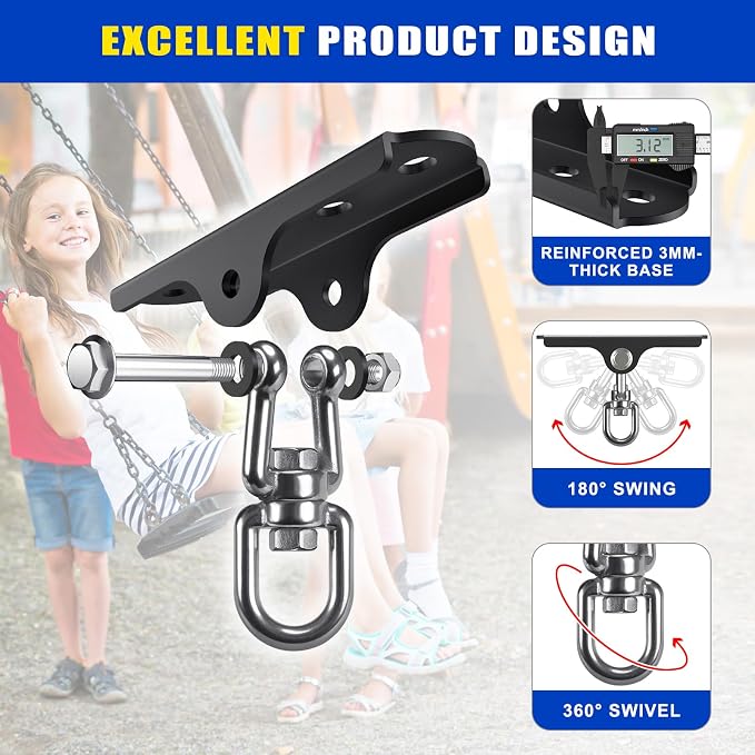 Dolibest Heavy Duty Swing Hanger,Ceiling Mount Swing Hook,One-Piece Design Base, Swing Set Hardware for Punching Bag, Boxing, Hammock Chair, Yoga Swing, Porch Swing (360° +180° Rotation)