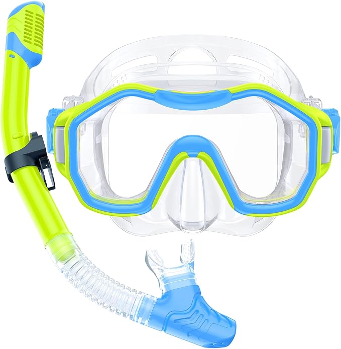 Snorkeling Gear for Adults Kids, Dry-Top Snorkel Set, 180°Panoramic Wide View Diving Mask Breathing Freely Snorkel Mask for Snorkeling Scuba Diving Swimming Travel