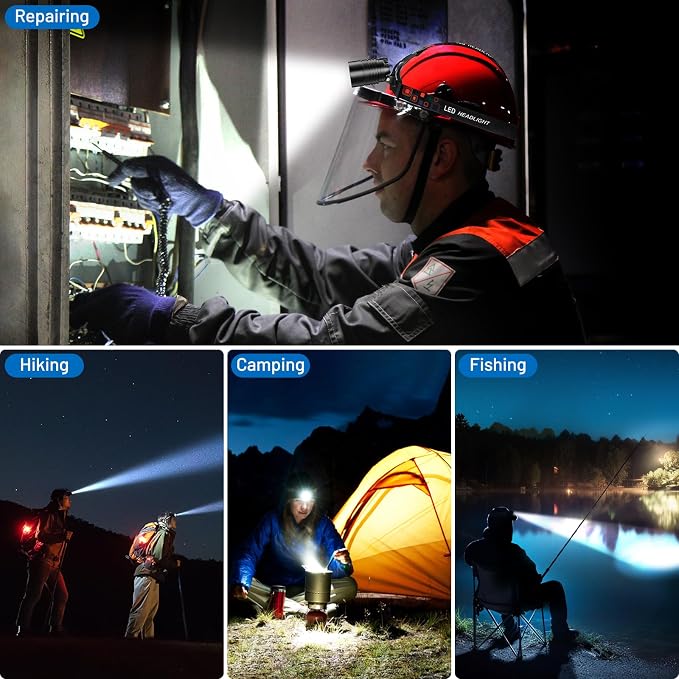 crazybrace Rechargeable Led Headlamp 2Pack, 99000 Lumen Super Bright Head Lamp with 3 Modes & 90° Adjustable, Brightest Headlamp 30H Long Runtime, Powerful Waterproof Headlamps for Adults Camping