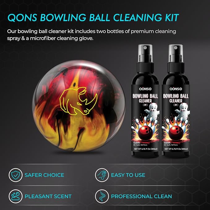 Bowling Ball Cleaner Spray - 2 Pack Bowling Cleaner Set with Cleaning Towel, Portable Bowling Accessories Kit - Removes Oil, Stains & Scuffs - Enhances Grip, Restores Tack & Prolongs Lifespan of Ball