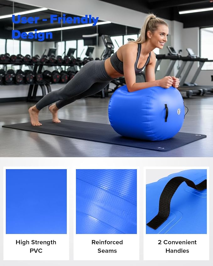 Gymnastics Air Roller Air Barrel Inflatable Tumbling Mat Tumble Air Spot - Gymnastics Training Springboard - Round Inflatable Springboard with Pump for Yoga Training Cheerleading Home Use