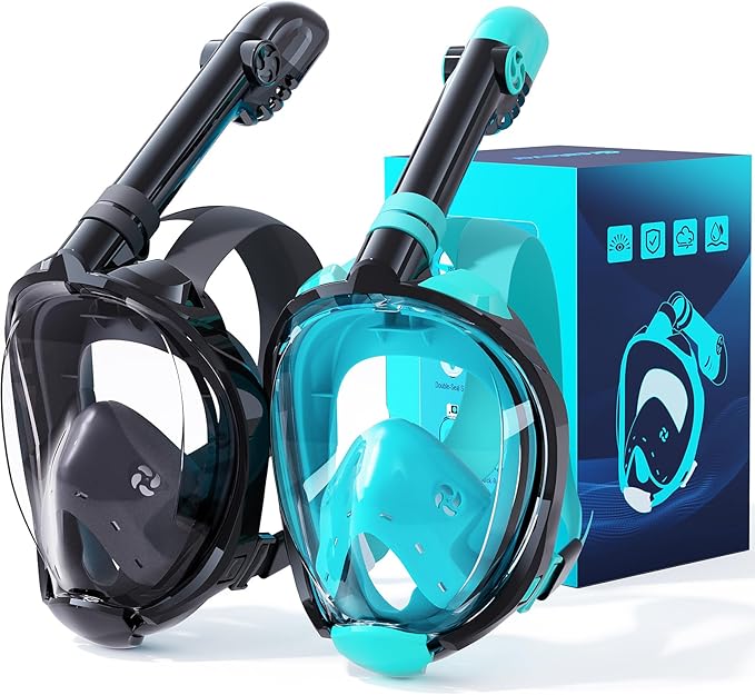 Greatever G2 Snorkeling Gear for Adults 2PCS, Full Face Snorkel Mask with Dry Top Snorkel,Anti-Leak & Anti-Fog Snorkel Mask Adult,Foldable Snorkeling Mask with Camera Mount mesh Bag