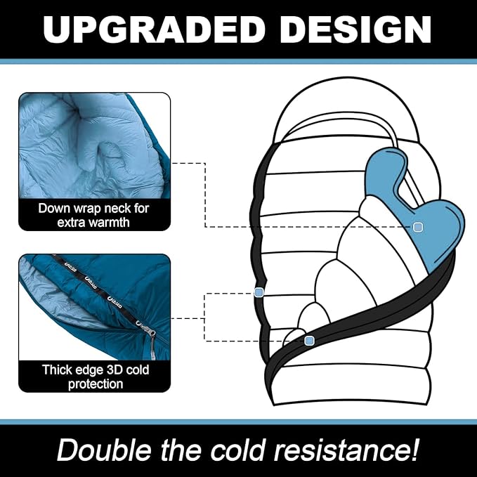 Ultralight Down Sleeping Bag for Adults with 600 Fill Power, Compact All Seasons Sleeping Bag for Backpacking, Hiking and Camping