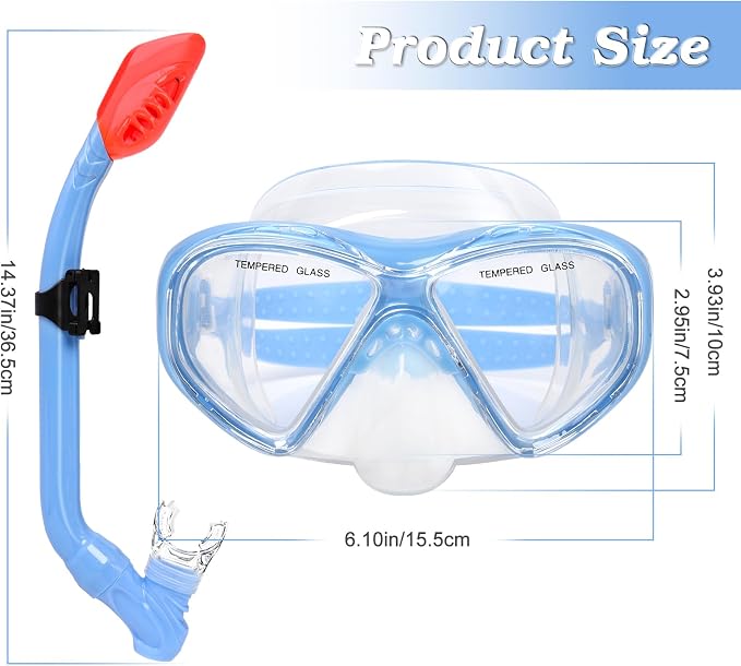 2 Sets Snorkeling Gear for Kids, Kids Snorkel Set for Ages 6-14, Dry Top Snorkel Mask Set for Youth Boys Girls Junior, Tempered Glass Diving Swimming Mask Goggles