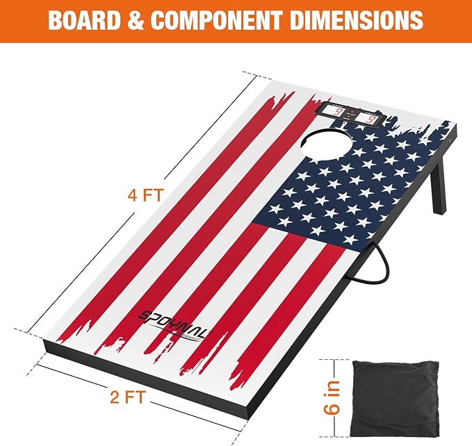 SPOYNAL Electronic Cornhole Board Set 4 x 2 FT, Wooden Corn Hole Game with Built-in Score Display, Portable Yard Games Set with 8 Bean Bags for Backyard, Tailgate, Lawn and Outdoor Gatherings