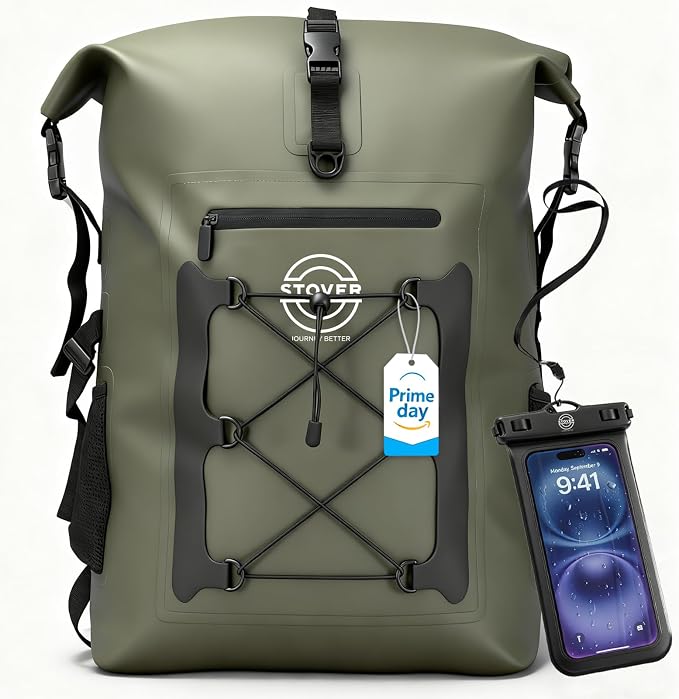 STOVER 5/10/25/30/40/55L Waterproof Dry Bag- Roll-Top Backpack w/Phone Case- Kayaking, Hiking, Camping, Boating- Men/Women