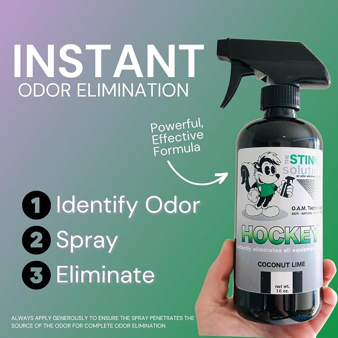 Stink Solution Hockey Odor Eliminator For Strong Odor: Quickly Banish Sweat & Body Odor From Hockey Gear, Skates, Hockey Bags, Gloves, & More! Safe Hockey Deodorizer - 1 16 oz, 1 4 oz Coconut Lime