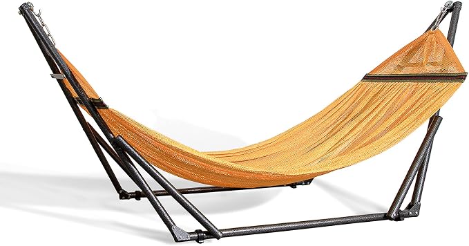 Best Home Fashion Portable Hammock with Collapsible Steel Stand, 600 lbs Capacity, No Tools Assembly, Carrying Bag Included, Perfect for Indoor Outdoor Backyard Patio Camping Beach, 2 Person, Yellow