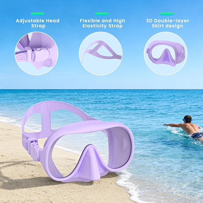Snorkeling Gear for Adults, Snorkel Set Adult, Scuba Diving Mask, Panoramic View Anti-Leak Anti-Fog Dive Swimming Goggles Tempered Glass Panoramic Wide View Travel Portable Foldable