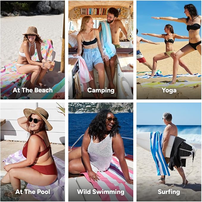 Dock & Bay Beach Towel - Quick Dry, Sand Free - Compact, Lightweight - 100% Recycled - Includes Bag - Ibiza Glow - Extra Large (200x90cm, 78x35)