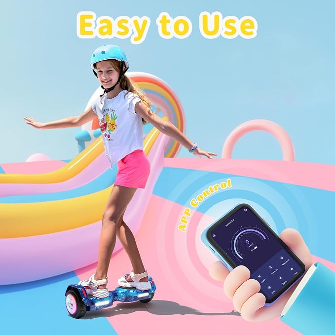 SIMATE 6.5" Bluetooth Scooter, LED Lights & APP & Music Speaker, Long Battery Life, Gifts for Kids & Adults & Girls & Boys, for All Ages