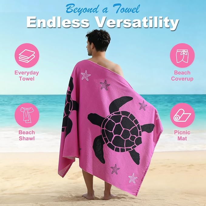Jessy Home Microfiber 4 Pack Beach Towel Set, 40x70in Oversized Beach Towel, Quick-Dry Sand-Free Highly Absorbent Swim Towel, Soft Pool Towel, Marine Mixed Prints of Starfish & Sea Turtle for Vacation