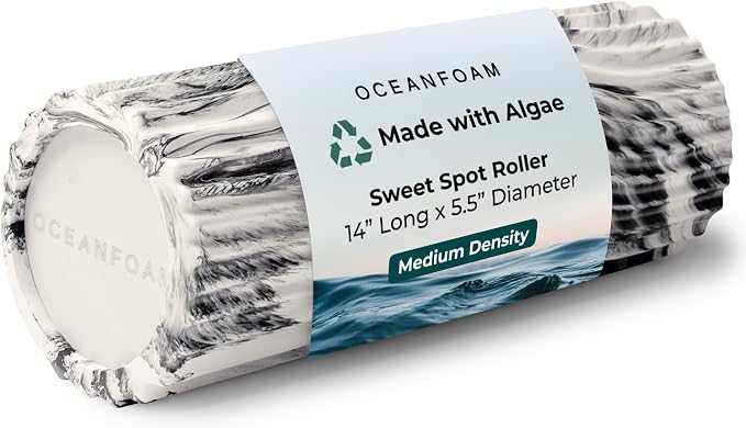 Oceanfoam Sweet Spot Medium Exercise Foam Roller 14"x5.5" – Medium Density Travel Foam Roller for Physical Therapy, Deep Tissue Massage, Yoga, Pilates, Classic Exclusive Wave Texture (Black Marbled)