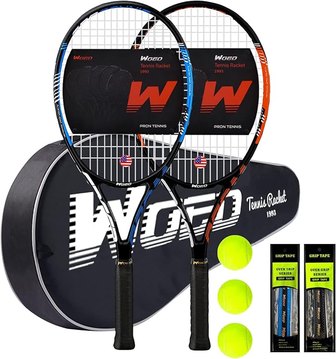Adult 2 Player Tennis Racket Perfect for Beginner and Professional Players, 27” Speed Tennis Racquet Include Tennis Balls, Overgrips, Tennis Bag, Vibration Dampe, Cover