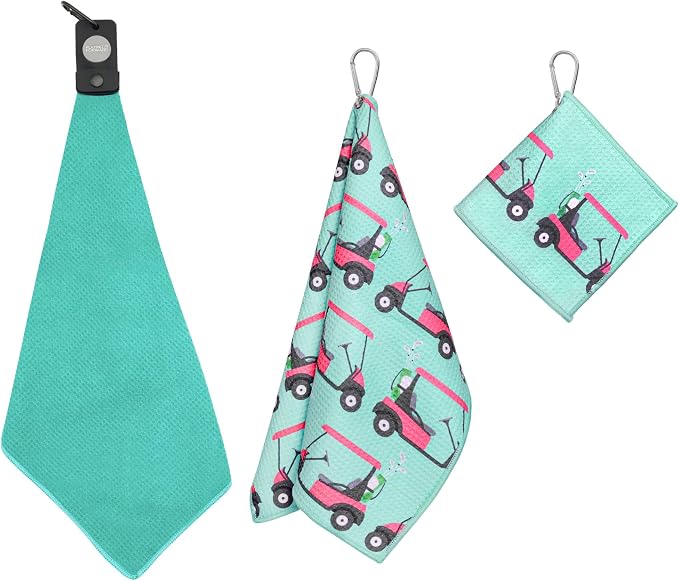 Magnetic Golf Towel for Golf Bags with Clip for Men & Women, Waffle Weave Microfiber Towel with Industrial Strength Clip Hook for Strong Hold to Golf Carts or Clubs, Set of 3