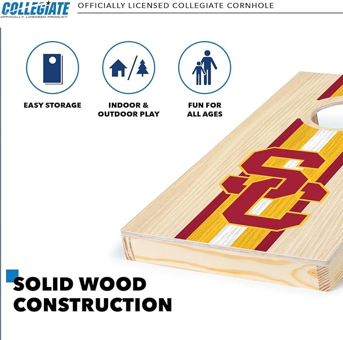 Wild Sports College Portable Size 1' x 2' Solid Wood Cornhole Set with Direct Print HD Team Graphics – Travel Size