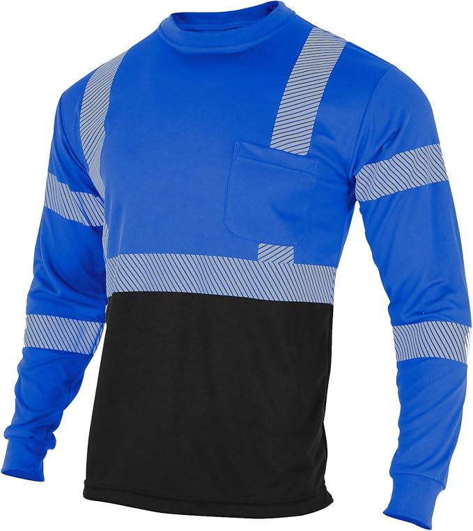 VENDACE Safety T Shirts Reflective High Visibility 3 Pack Hi Vis Long Sleeve Construction Work Shirts for Men (Royal Blue,XL)
