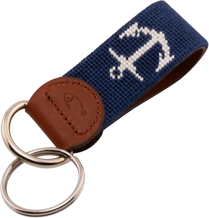 Leather Hand-Stitched Needlepoint Key Fob or Key Chain