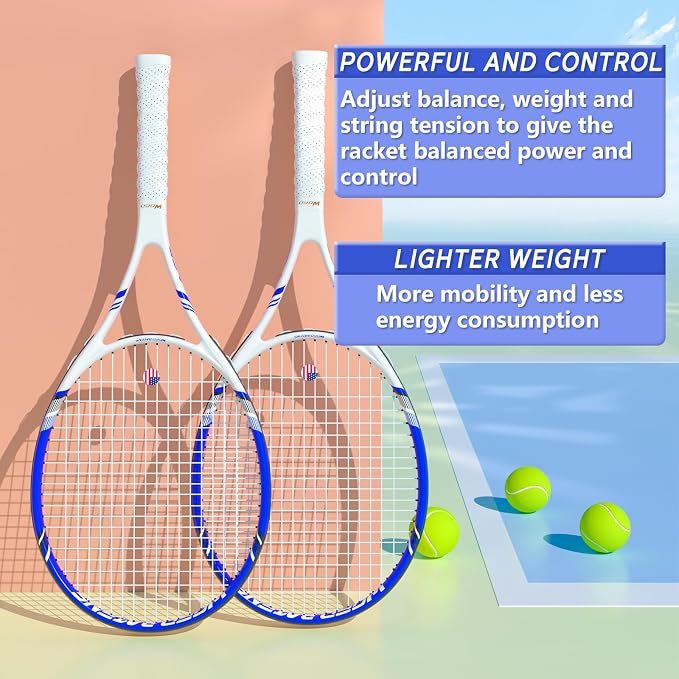 Pro Tennis Racket for Adults, 2 Player 27 inch Speed Tennis Racquet Acceptable for Beginner and Professional with 3 Tennis Balls, 2 Vibration Dampes, 2 Overgrips, Tennis Bag