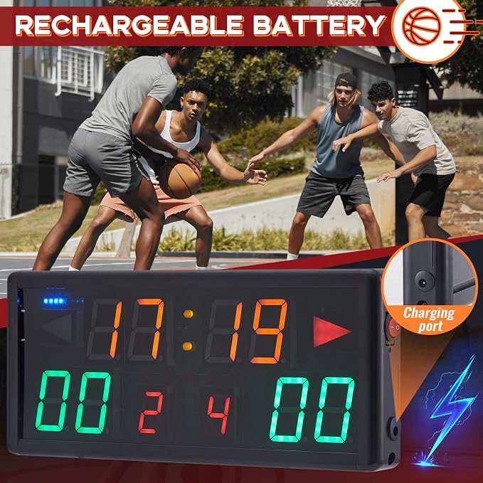 Tellegloww Electronic Basketball Scoreboard Portable Digital Scoreboard with Remote Tabletop LED Score Keeper with Timer Clock for Volleyball Baseball Table Tennis Indoor Sports Games