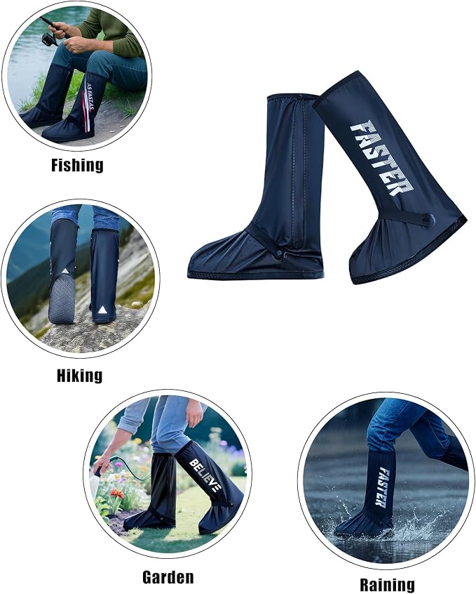 Waterproof Rain Shoe Covers Reusable Anti-Slip and Reflector Portable Motorcycle Rain Boots for Men Women
