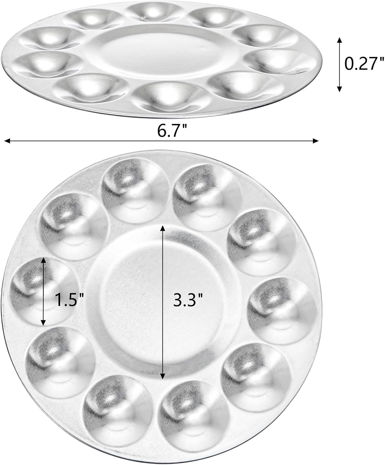 10 Pack Paint Tray Palettes, 6.7&quot; Metal Paint Mixing Pallets, 10-Well Painting Palette, Washable Round Paint Holder Tray for DIY Craft Professional Watercolor Oil Art Painting Project, Silver