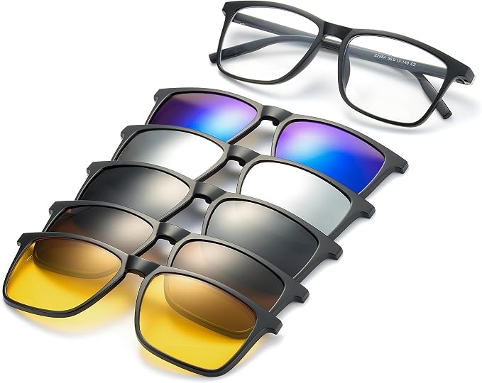 JIM HALO Magnetic 5Pcs Polarized Clip-on Sunglasses Plastic Frame for Night Driving