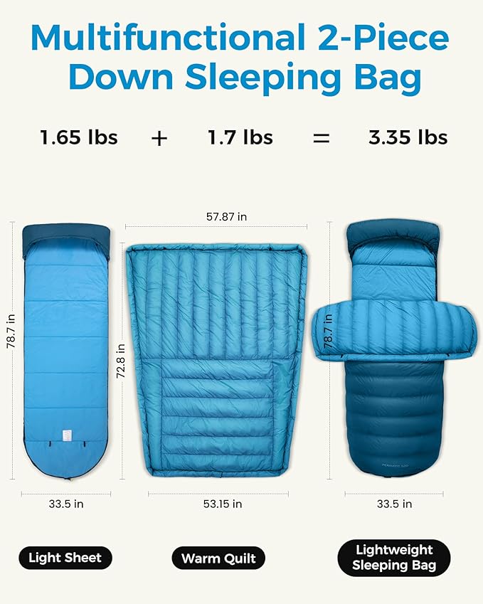 ATEPA Down Sleeping Bag for Adults, Recycled Ultralight 35°F 40°F 45°F 50°F 650FP / 700FP 3 Season Compact Sleeping Bags with Compression Sack for Backpacking Camping Hiking, Can Be Attached to Pad