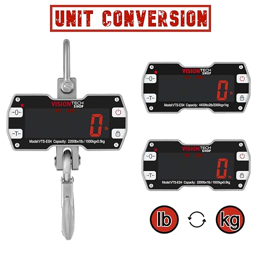 VisionTechShop Digital Crane Scale, VTS-ES4 2200lb/1000kg Heavy Duty Compact Hanging Industrial Scale with Remote Control, Large LED Display, Smart Accuracy for Farm, Factory, Construction