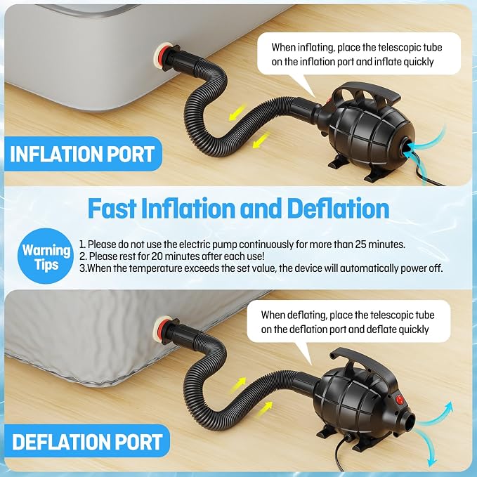 Electric Air Pump for Inflatables, Portable Air Pump with Storage Bag, Quick Inflator/Deflator Pump for Air Mattress Pool Floats Dock- 4 Nozzles, AC 110-120V (500W)