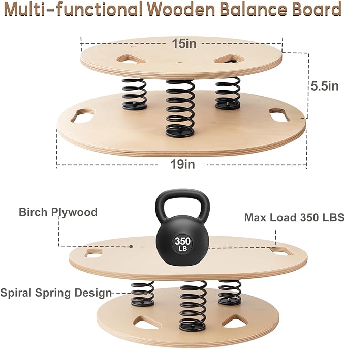 Balance Board & Wobble Board with Spring System, Proprioception Trainer for Physical Therapy, Rehabilitation, Posture & Coordination, Balance Board for Adults, Seniors & Kids