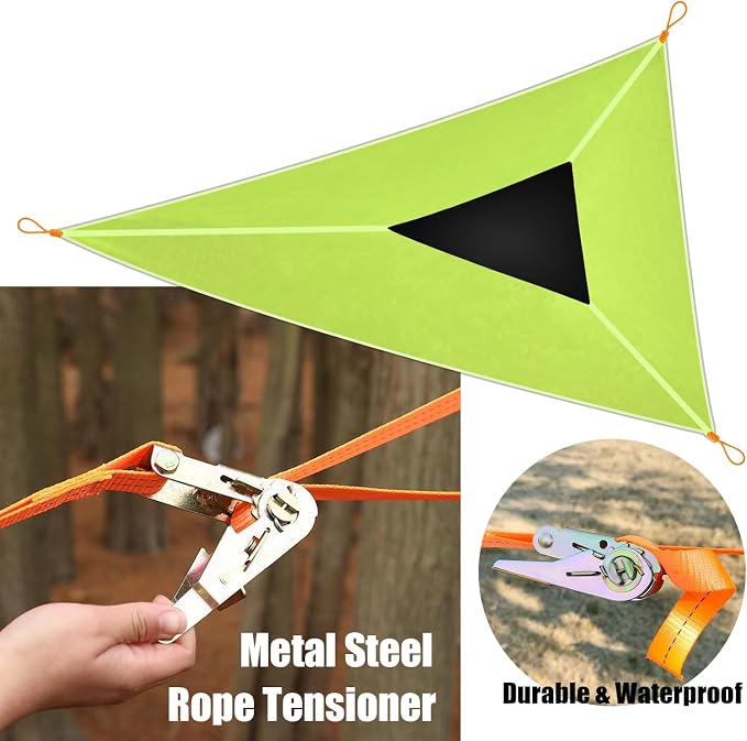 Triangle Hammock 13Ft Multi Person 3 Point Tree Hammock,Max 600LBs Extra Large Sky Camping Hammock for up to 2-4 Adults/Kids with 3 Ratchets/Straps/Net Pockets/Carabiners and Storage Bags,Green