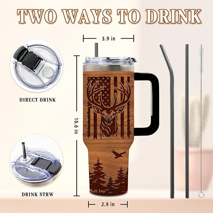 DUUV Hunting Tumbler 40oz, Insulated Hunting Gifts for Man Hunter | Deer Gift for Man Dad, Deer Cup, Hunting Deer Tumbler Leakproof, Fathers Day Ideal Gift, I'd Rather Be Hunting, 1 Pack