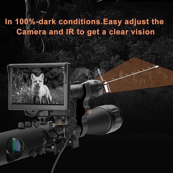 DIY Night Vision Scope with 5" Display and 850nm IR | Quick Installation Barrel, 5W Infrared Illuminator, 218 Yards/200m Night View, Fits 38-44mm Eyepiece Rifle Scope