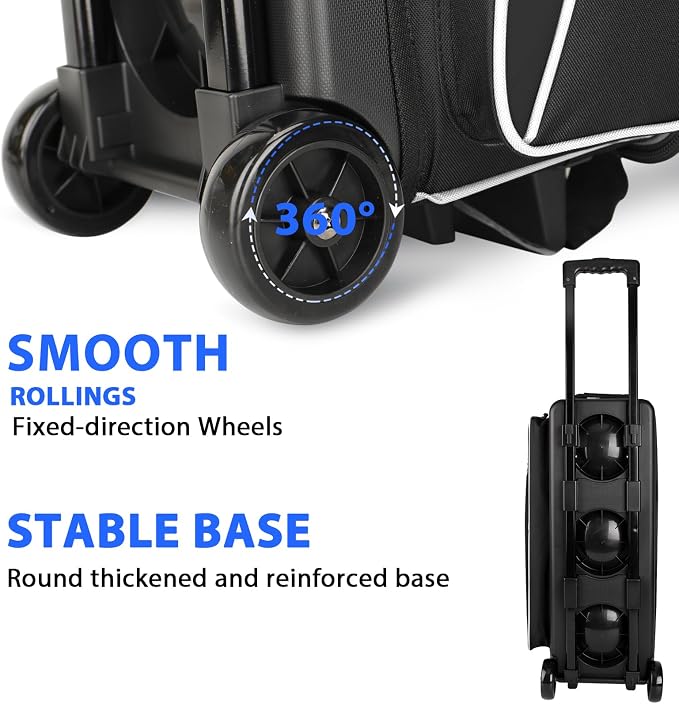 Goloni 3 Ball Bowling Bag with Wheels, Rolling Bowling Roller Bag with Retractable Handle for Balls & Bowling Accessories