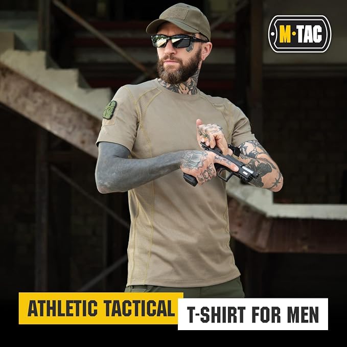 M-Tac Athletic Tactical T-Shirt Gen.2 - Breathable Polyester Military T-Shirt with Patch Panels on Short Sleeves for Men