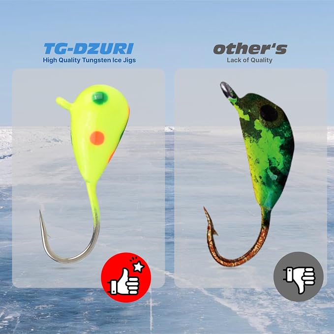 Tungsten Ice Fishing Jigs Kit, 3.2/4/5mm Glow in Dark Tear Drop Ice Fishing Lure Jigs with Waterproof Two-Sided Jig Box Assortment 20/24/30