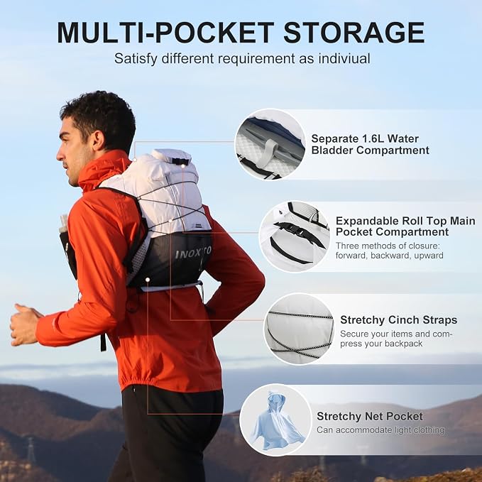 IX INOXTO Running Vest Hydration Backpack, Lightweight Running Backpack Hydration Pack with 1.6L Water Bladder Daypack for Trail Running Hiking Cycling Race Marathon for Women Men