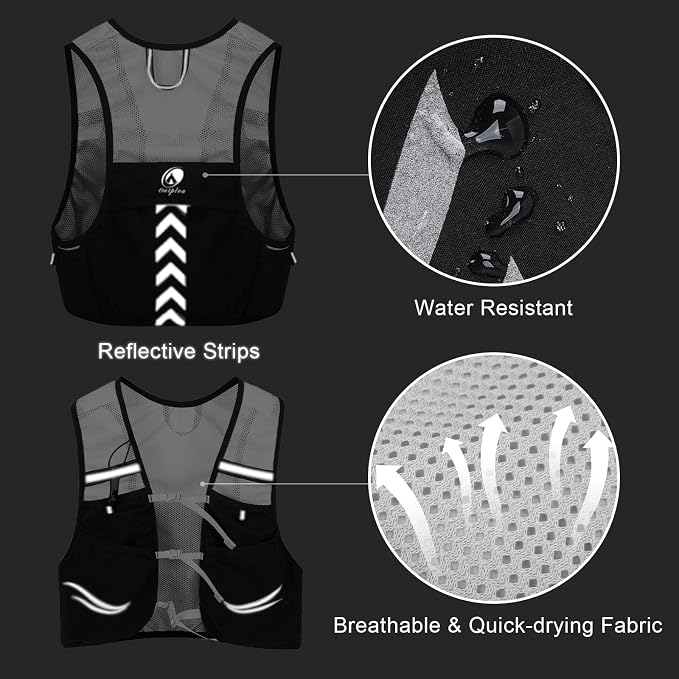 Lightweight Running Vest with 2pcs 500ml Water Bottle for Men Women, Reflective Water Vest Hydration Pack Hydropack for Hiking, M/L